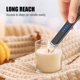 LcFun Candle Lighter Electric USB Rechargeable Plasma Arc Lighter with Safety Lock, Windproof Flameless Long Lighters for Candle, Grill, BBQ, Camping, Gas Stoves