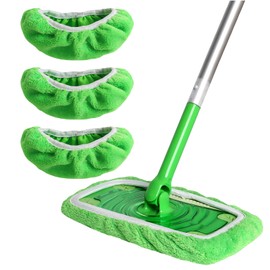 ZHAYAO Reusable 100% Chenille Mop Pads Compatible with Swiffer Sweeper Mop, Wet and Dry Flat mop Cover, 3 Pack Washable Mop Pads for Surface/Hardwood Floor Cleaning (Mop is Not Included)