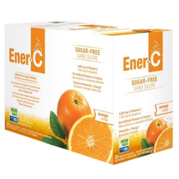 Ener-C Sugar Free Vitamin C Drink Mix 1000mg, 30 Packs, Natural Orange Flavour