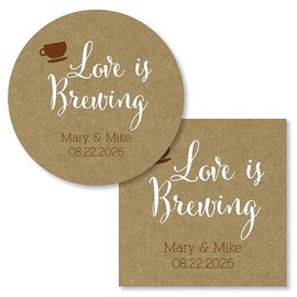 Love Is Brewing | Love is Brewing Sticker Coffee Cup Wedding Favor Stickers | Wedding Stickers | 095-KR