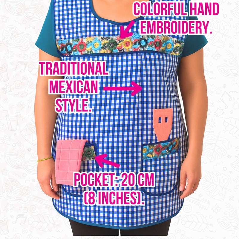 Cuitáxi Traditional Mexican apron for women with pockets beautiful flower