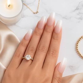 240Pcs Press-On Nails Kit with Tool - Long & Medium Square French Tip False Nails Glossy Nude Pink Gradient Coffin Fake 12 Sizes Full Cover Acrylic Stick- DIY Manicure Art (JBBL240)