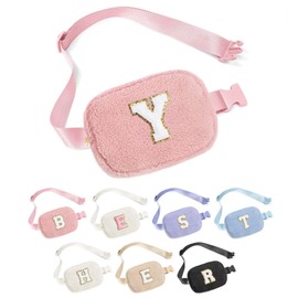YOOLIFE Bridesmaid Gifts - Bridesmaid Proposal Gift Wedding Day, Bridal Shower Gifts, Maid of Honor Gifts, Bachelorette Party Decorations Favors, Fleece Belt Bag Initial Crossbody Bag, Pink Y