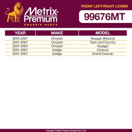 Metrix Premium Chassis Parts - Front Left & Right Lower Control Arm w Ball Joint & Bushing Assembly Kit Fits 04-07 Chrysler Voyager Mexico, 01-07 Town and Country, 01-03 Voyager, RK620170, RK620171