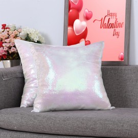 Eternal Beauty Set of 2 Sequin Decorative Pillow Cover White Iridescent Throw Pillow Covers for Couch Sofa Throw Pillows 18 X 18 Inches