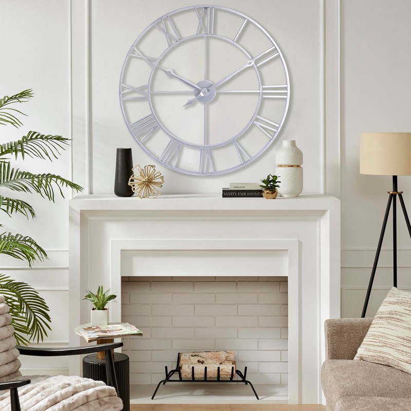 CLXEAST Large Modern 30 Inch Wall Clock Silver, Oversized Big