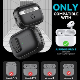 Inesore Compatible with AirPods Pro 2nd Generation Case,（with Lock Clip） Carbon Fiber Design Protection Case for Airpods Pro 2nd/1st Gen (2023/2022/2019) with Lanyard/Cleaning Pen - Balck