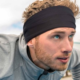 Stretchy Sports Headband for Men & Women - Guys Sweatband for Running, Cycling, Basketball, Yoga, Fitness - Moisture Wicking Workout Hairband