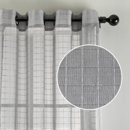 Home Beyond & HB design - Grey Plaid Sheer Curtains 2 Panels with Grommet Top - Elegant Linen Look Window Curtains Drapes for Living Room Bedroom - 52 x 84 Inches