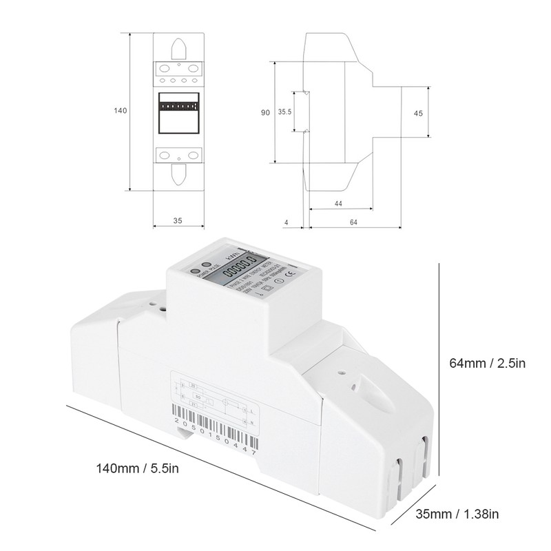 DDS1891 Single Phase Din Rail Energy Meter 2P Backlight Electric