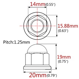 Ruifu 5pcs Titanium Nuts M6 M8 M10 Dome Head Flange Nuts for Bike Motorcycle (M10 Pitch1.25, Gold)