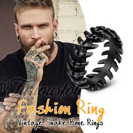 U7 Snake Ring Men's Vintage Snake Bone Ring Statement Ring Stainless Steel Cool Hip Hop Roker Rings Finger Ring Fashion Jewellery Accessory for Men Boys, Stainless Steel