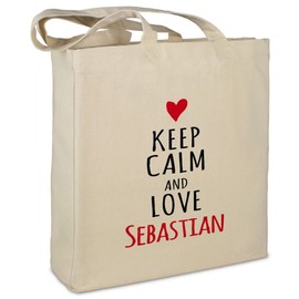 Stofftasche mit Namen Sebastian - Motiv Keep Calm - Farbe beige - Stoffbeutel, Jutebeutel, Einkaufstasche, Beutel