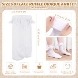 Geyoga Ruffle Lace Ankle Socks with Bow for Women 2 Pairs Black White, White