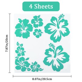 GORGECRAFT 4 Sheets Hawaiian Hibiscus Flower Car Decal Turquoise Laser Car Sticker Sun Protection Reflective Self Adhesive Car Accessories Automotive Exterior Decoration for SUV Vans Laptop