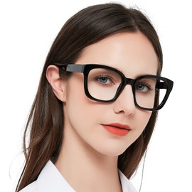 MARE AZZURO Large Square Reading Glasses +6.0 Women Oversized Readers 1.00 1.25 1.50 1.75 2.00 2.25 2.50 2.75 3.00 3.50 4.00 5.00 6.00 (Black, 6.0)