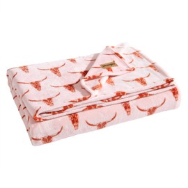 Wrangler - Blanket, Ultra Soft Plush Fleece Bedding, Yellowstone Inspired, Cozy Home Decor for Bed or Couch (Steer Head Peach, King)