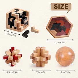 5PCS Wooden Puzzles for Adults & Kids – Cube & Shape Brain Teasers, Logic & Educational Games, Family Fun