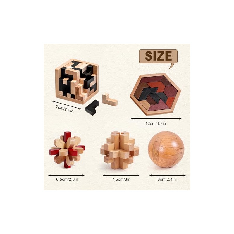 5PCS Wooden Puzzles for Adults & Kids – Cube &