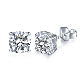 Oivley Moissanite Earrings, Round Cut Stud Earrings for Women Men 925 Sterling Silver Earrings for Women with 18K White Gold Plated D color VVS1 Clarity Lab Created Diamond Womens Earrings-1CT