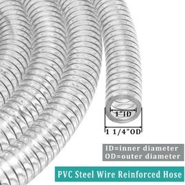 Wire Reinforced Hose 1" id - 50ft Clear High Pressure Suction Line Plastic Vinyl Tubing with Spiral Steel Wire, Drain Water Fuel Powder (50 ft, 1" ID)
