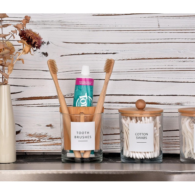 Onsogi Glass Toothbrush and Toothpaste Holder with Bamboo Divider for