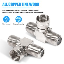 2 Pack Coaxial Cable Splitter, TV Splitter 2 in 1 Out, F Type RG6 Male to Dual F Female, 3 Way Coaxial Cable Connector Adapter, Combiner for Video Cable, TV Antenna SatelliteTuner