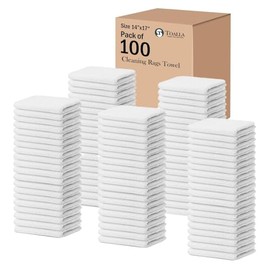 TOALLA 100% Cotton Terry Towel Cleaning Rags Pearl White 14'x17'|Pack of 100|Soft Large Cleaning Rags|Super Absorbent|Quick Dry|Multipurpose Towels|Restaurant Towels|Reusable Shop Rags