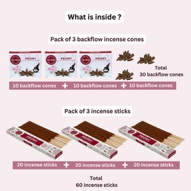 Peony Incense Sticks & Backflow Incense Cones for Waterfall Combo Pack - 60 Insence-Sticks + 30 Backflow Cones - Insents - Incense Waterfall Cones - Inscense