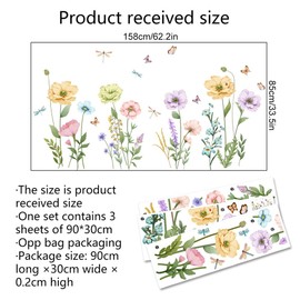 Countryside Wildflowers Wall Decals Spring Flowers Butterfly Wall Stickers Peel and Stick Removable Girls Bedroom Living Room Entryway Wall Art Murals Kids Baby Nursery Wall Decor Home Decoration
