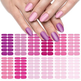 SILPECWEE 12 Sheets Pink Nail Stickers Full Nail Wraps Bright Solid Color Gel Nail Strips Press on Nail Polish Strips Self Adhesive Fingernail Sticker Nails for Women with Nail File