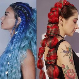 Red Blue Ombre Jumbo Colored Hair Extensions for Braiding for Women High-Temperature Synthetic Twist Box Braids Crochet Braids Braiding Hair