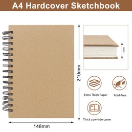 A5 Sketchbook, 160gsm Spiral Bound Sketchbook, 120 Pages (60 Sheets), Sketchbook, Artists and Professionals, Portrait Format, Suitable for Painting and Sketching