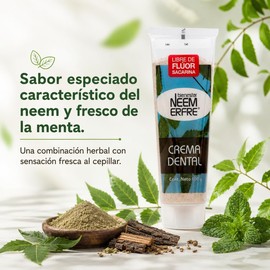 Crema Dental Natural LIBRE DE FLUOR Artesanal de Corteza de Neem-Sin Fluor, Gluten, Sulfatos (SLS), Parabenos, Petrolatos, Triclosan, Azucar bienestar NEEM ERFRE (Menta, Paq. 3)
