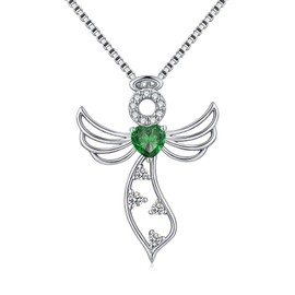 jiamiaoi 18K Weißgold Platte Winkel Anhänger Halskette 925 Sterling Silber Kreuz Kette mit 12month Birthstone, kommen mit Geschenk-Box