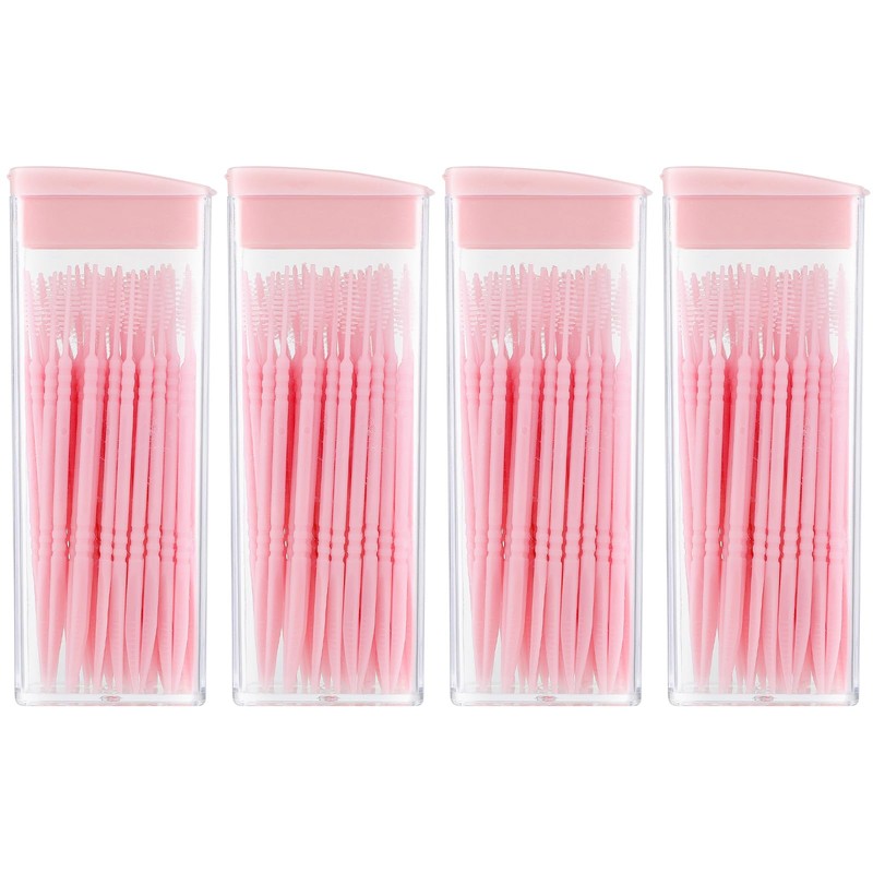 200Pcs Double Head 50pcs/Box Toothpick Dental Floss, Pink