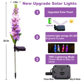 MRHEPHAESTUS Solar Garden Lights, 6 Pack 20 LEDs Solar Delphinium Flowers Lights Gifts for Mom Grandma Women, Waterproof Solar Outdoor Lights Two Lighting Modes for Wedding Garden Yard Patio Decor