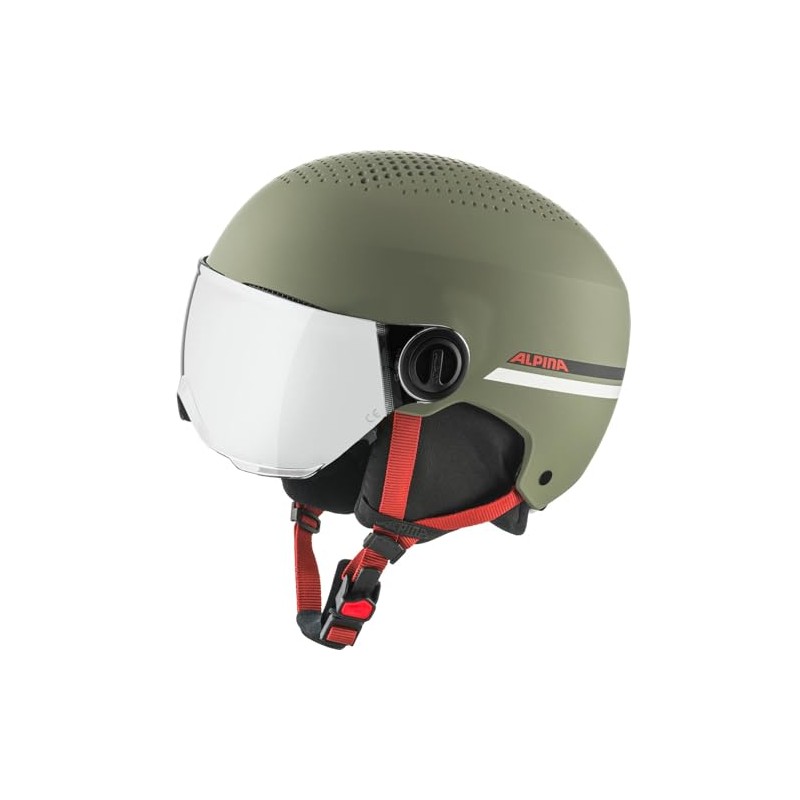ALPINA Children's Zupo Visor Q-lite Ski Helmet, Olive Red Matt,