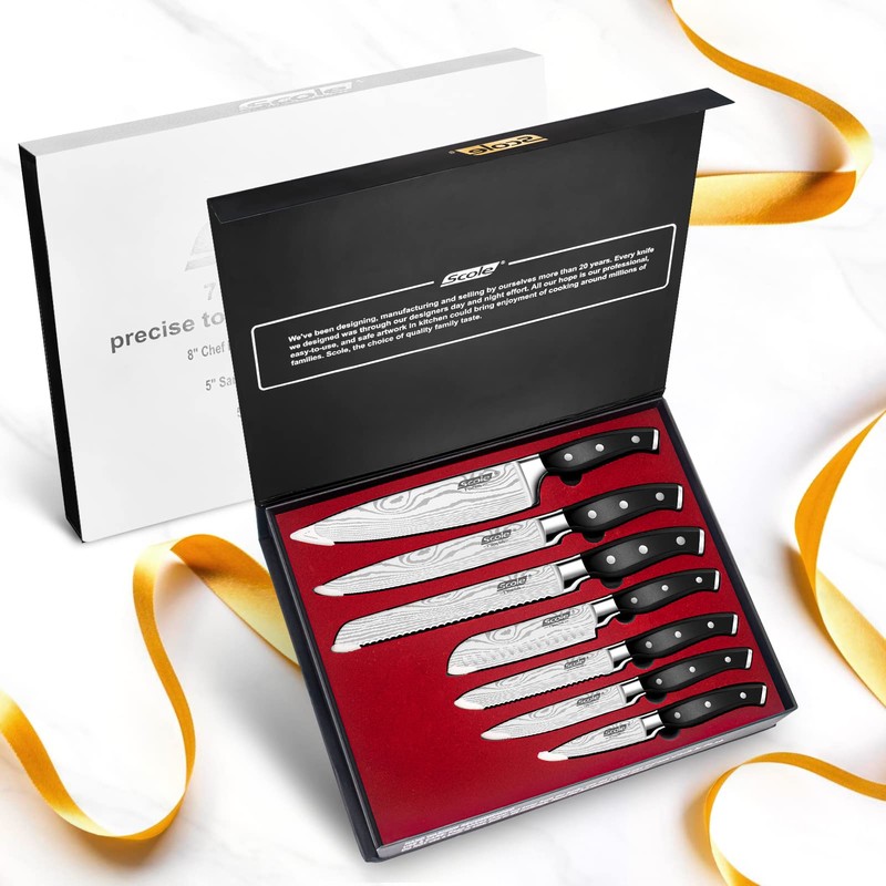SCOLE® Chef Knife Ultra Sharp Kitchen Knife Set 7-Piece, Premium