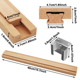 Wood Drawer Slides 4PCS 15.7 Inch Wooden Drawer Rails Classic Wood Center Guide Track with Metal Slide Glides Bracket Drawer Glides Rails Replacement Kit