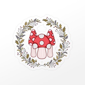 CafePress Mushrooms Cottagecore Wreath Small Die Cut Sticker, 3"x4" Clear