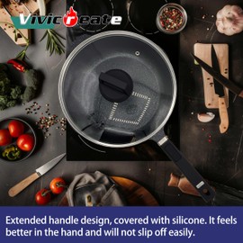 vivicreate Saute Fry Pan with Lid, 11 inch, Marble Nonstick Coating, 2 handle design, Induction Electric Gas suitable