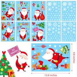 Homerove 286 Pcs 10 Sheet Double-Sided Christmas Window Clings, Large Christmas Snowflake Window Cling Stickers for Glass, Xmas Holiday Snowflake Santa Claus Decals for Party