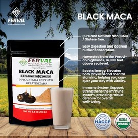 Ferval - Maca Negra En Polvo (Bolsa De 8,8 Oz) - Superalimento De Los Andes Del Perú - Por Iky Store 8,8 Onzas (Paquete De 1)