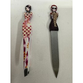 Unbranded Professional Eyebrow Tweezers Slant Tip Precision  + Nail file 4 inches