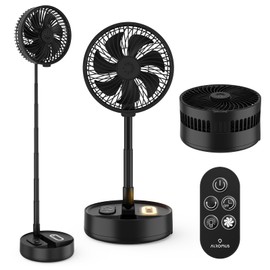 Portable Foldable Fan, Rechargeable Fan with Remote, Telescopic & Adjustable Height, 4 Speeds, Auto Oscillation, LED Light, Timer & Aroma Case – Quiet Cooling for Home, Outdoor Travel (Black with Bag)