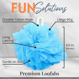 Premium Loofah Bath Sponge 3 Pack – Large 80g Shower Poufs (5.5 Inch) Soft & Gentle Mesh Body Scrubbers for Women & Men with Cotton Rope (Tropical Ocean)