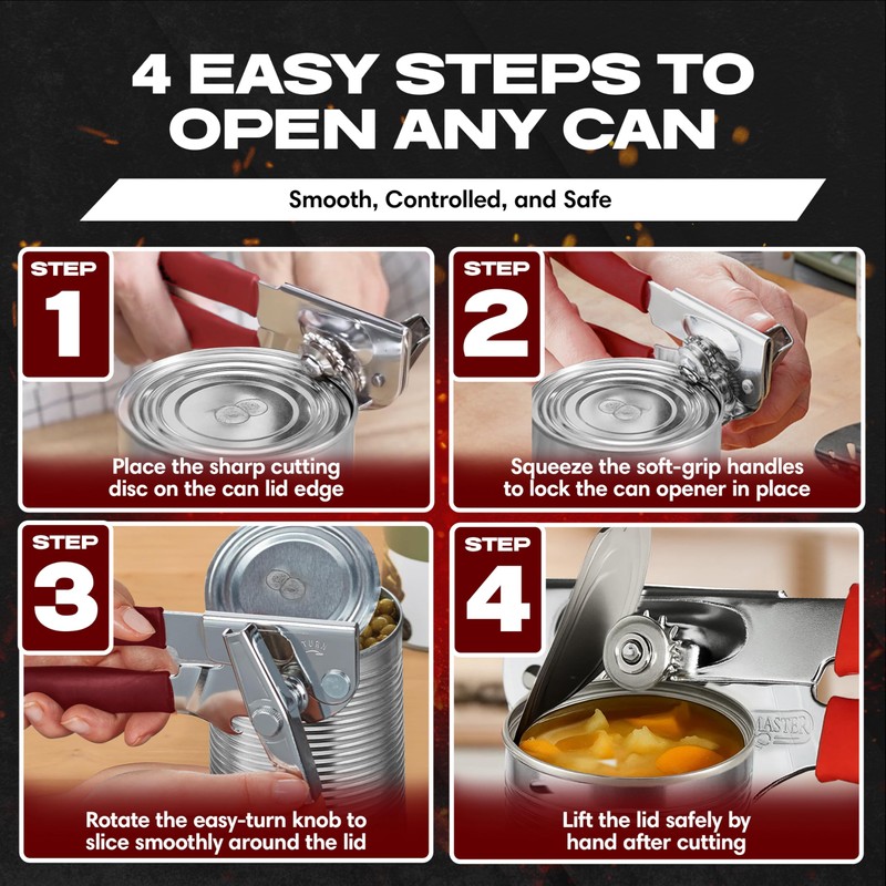 Chef-Master Commercial Can Opener, Multi-Purpose Can-Opener Manual, Easy Turn Anti-slip