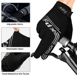 FDX Full Finger Winter Cycling Gloves, Thermal Warm, Water Resistant, Windproof, Anti- Shocking Gel Padded Palms, Touchscreen, Breathable, Anti-Slip Men Women, Racing, MTB, Riding, Running(Black M)