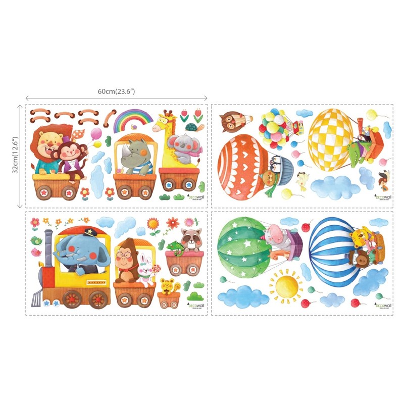 DECOWALL DA-1406 Train and Hot Air Balloons Cars Planes Animals